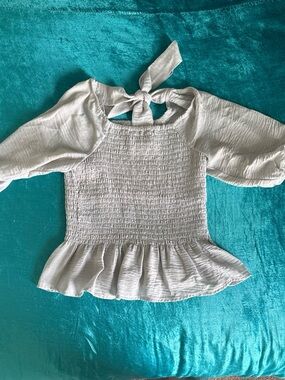 Cato White Smocked Peplum Top with Tie Back